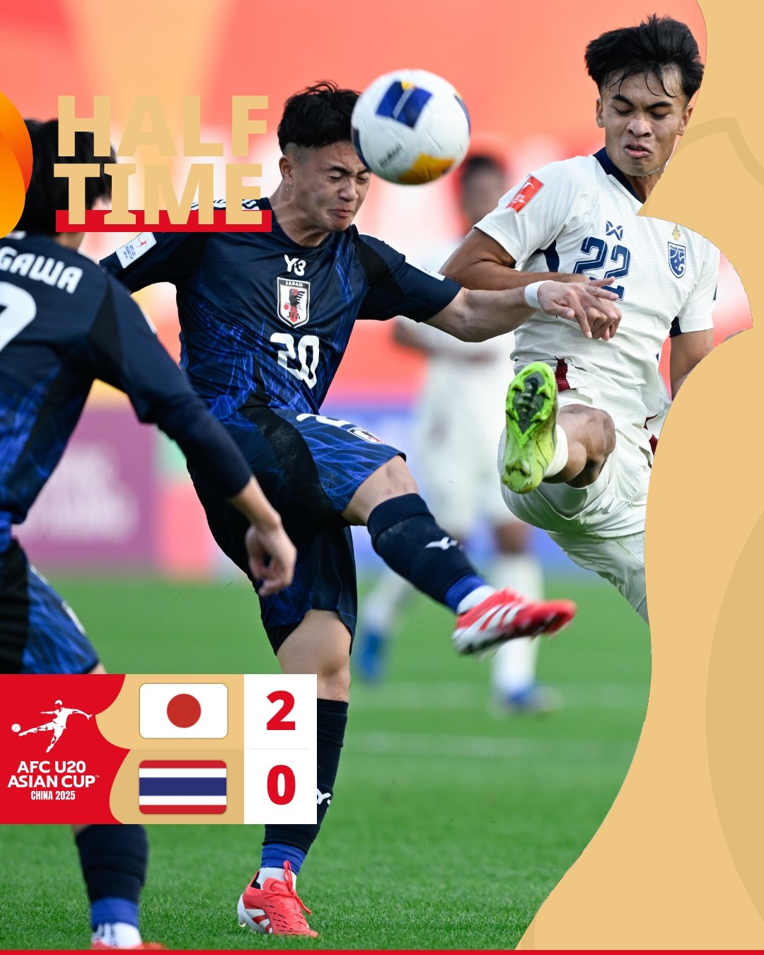  半場-日本U20 2-0領(lǐng)先泰國U20，石井久繼破門+中柱 泰國0射正