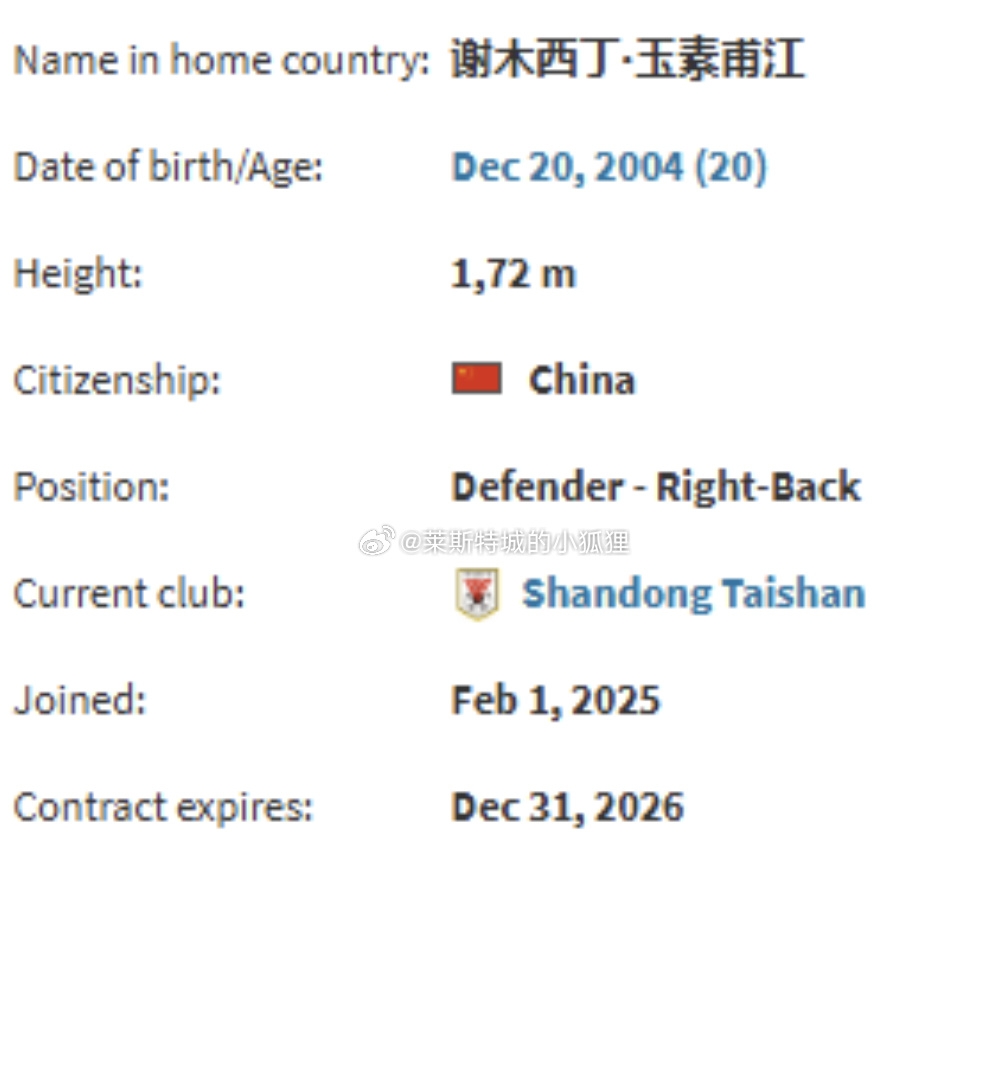  德轉顯示，因年齡造假被禁賽三個月的謝木西丁就是泰山的玉蘇甫