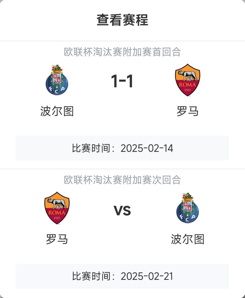  羅馬頂?shù)米?？意甲歐戰(zhàn)8隊3隊直通4隊出局，羅馬首回合1-1波爾圖