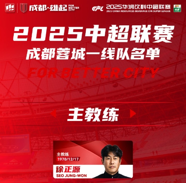  成都蓉城一線隊(duì)大名單出爐！
