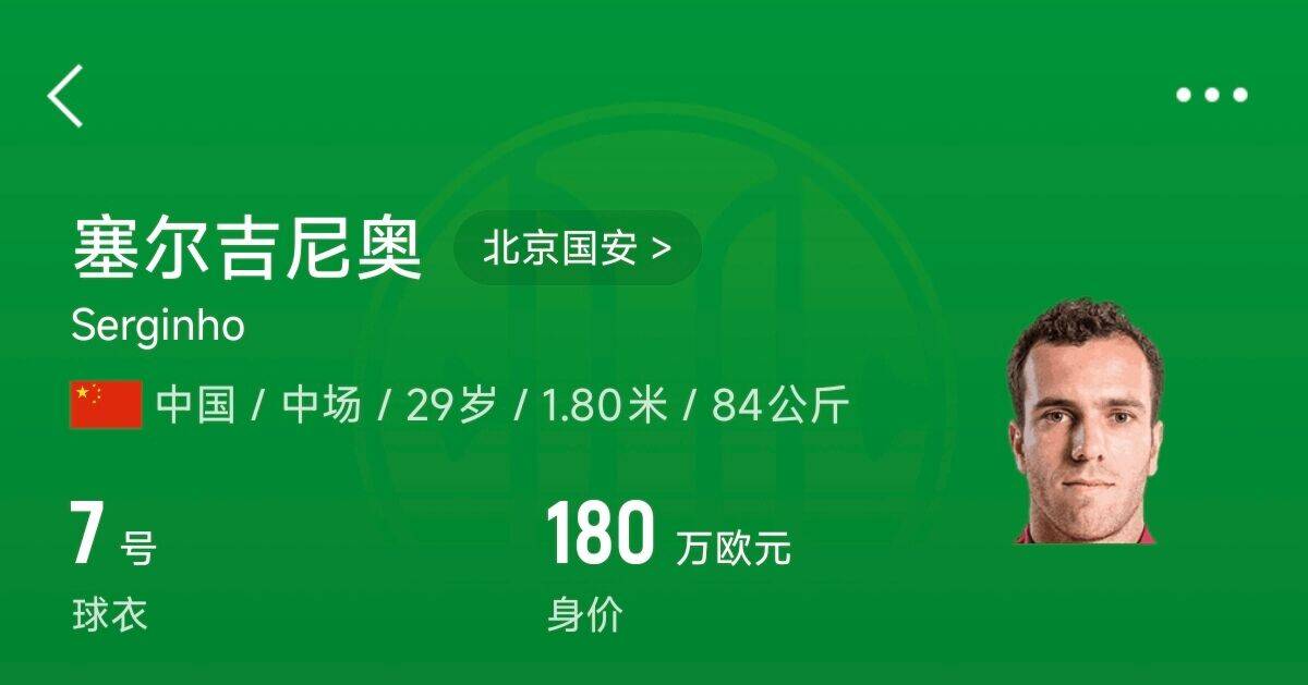  180萬(wàn)歐！塞爾吉尼奧成為中國(guó)身價(jià)最高的球員，武磊120萬(wàn)歐第2
