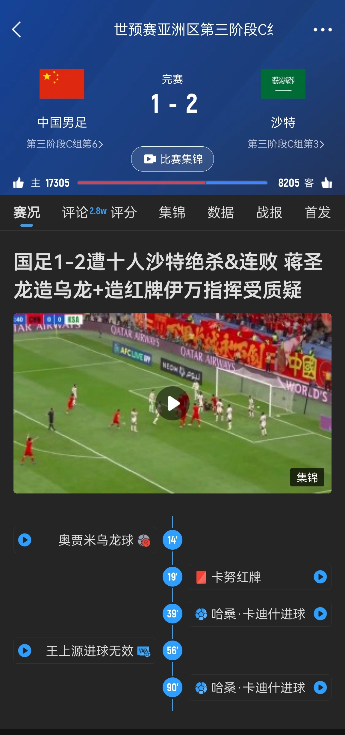  今天什么劇本？首戰(zhàn)沙特也是半場紅牌+蔣光太傷退，最后國足被翻