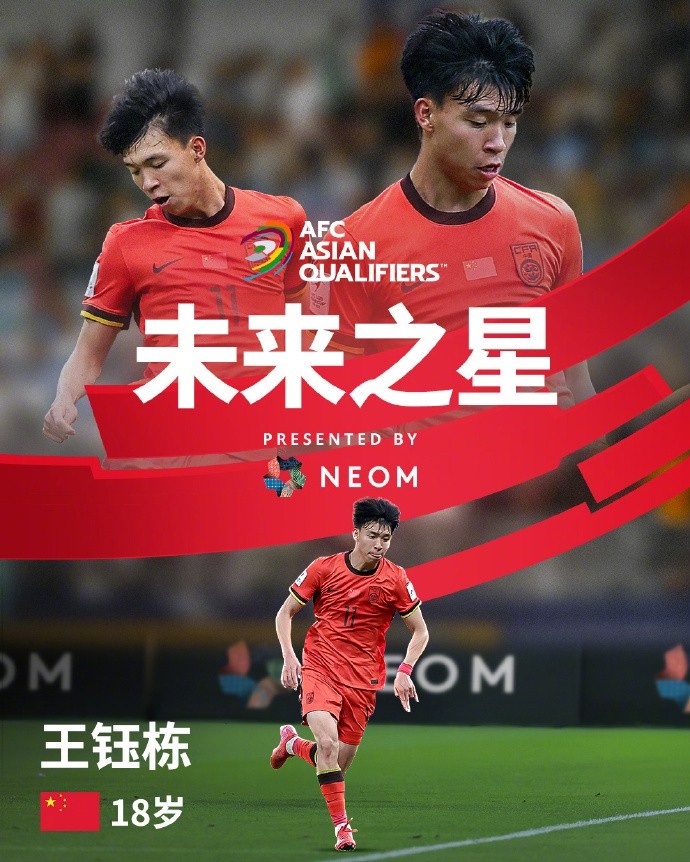  亞洲杯官方社媒發(fā)布王鈺棟個人海報：青年軍的旗幟，飄揚在前哨