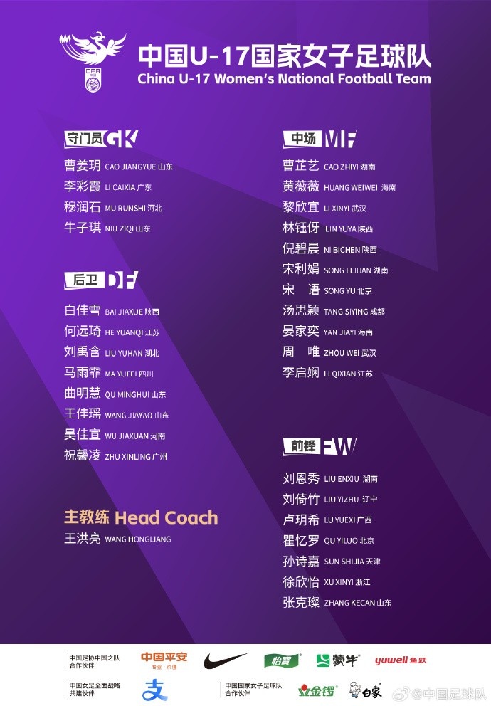  U17女足30人將在蘇州集訓(xùn)備戰(zhàn)世界杯，姜寧、朱挺擔(dān)任訓(xùn)練員